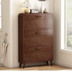 Shoe Cabinet with 3 Flip Drawers, Hidden Wood Shoe Cabinet, Freestanding Shoe Storage Cabinet for Entryway Hallway Shoe Rack Organizer, Walnut$70