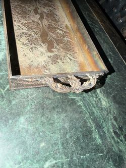 Ornate Metal Serving Tray with Handles