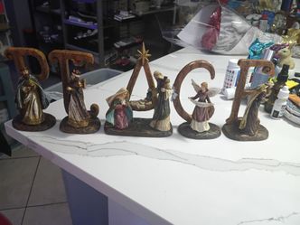 VALERIE PARR HILL 
5-piece nativity scene with sentiment valerie
$42
 Product Details
The baby Jesus is surrounded by those who adore him in this nati