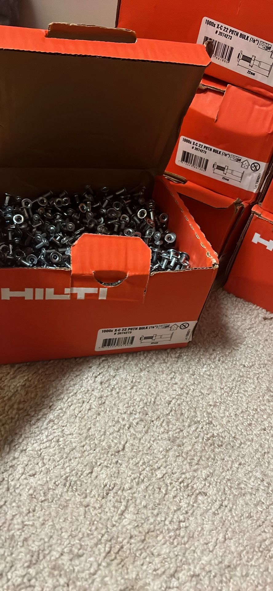 HILTI #(contact info removed) Concrete Nails – Box of 1,000 (7 Available)