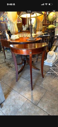 Antique half moon side table 24 wide 12 deep 28 tall