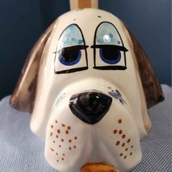 VINTAGE HAND PAINTED, NUMBERED (#54), SIGNED HOUND DOG ITALY BANK (piggybank)