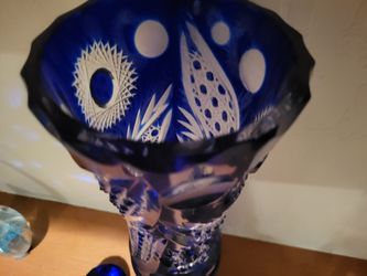 Crystal  Coubolt Blue Perfect Heavy Vintage  Vase Large 