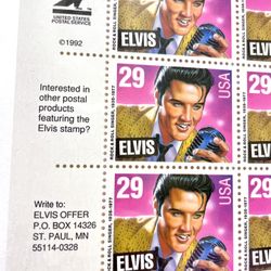 Full Sheet Of Commemorative Elvis Stamps