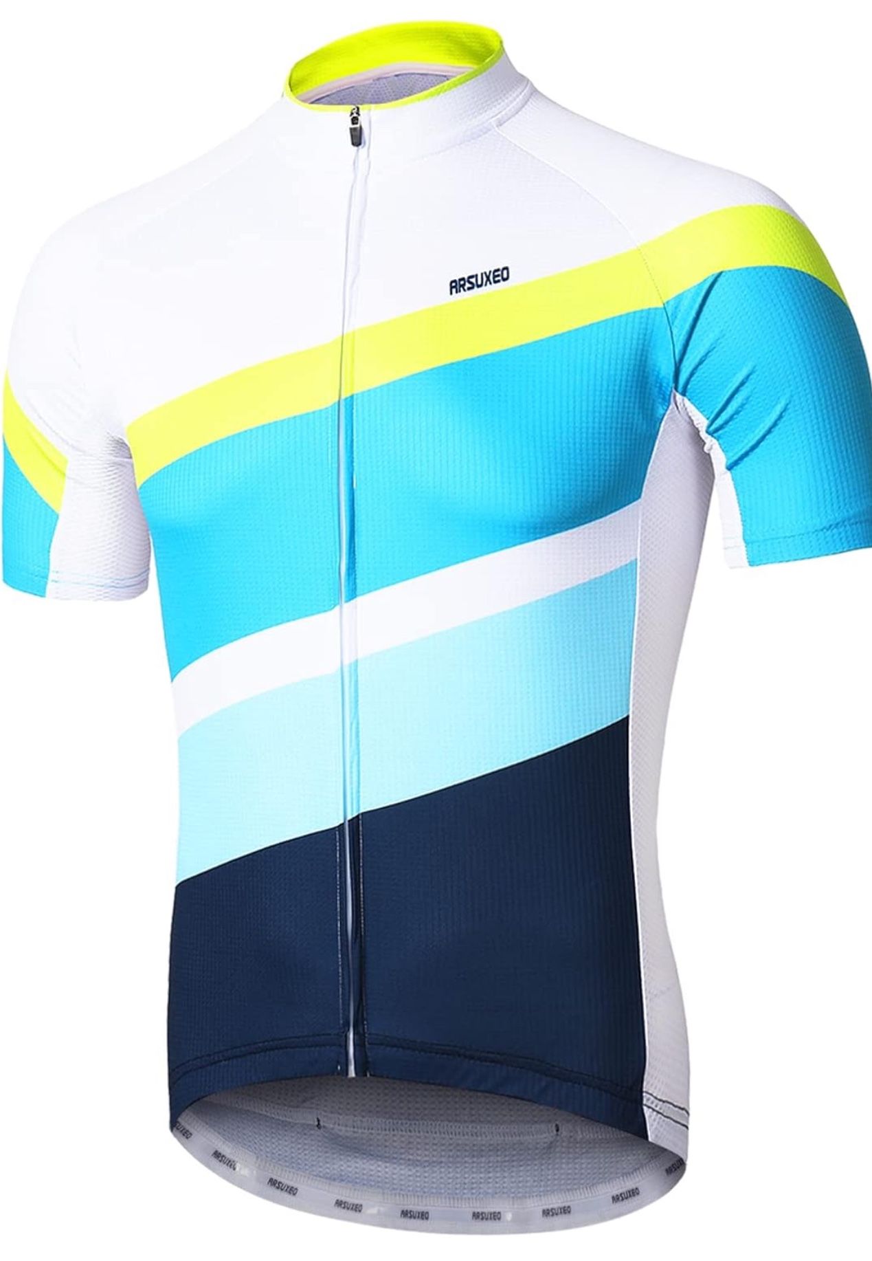 Arsuxeo Mens Cycling Jersey, Full Zipper, Short Sleeve, Cargo Pockets, Reflective Sz Large