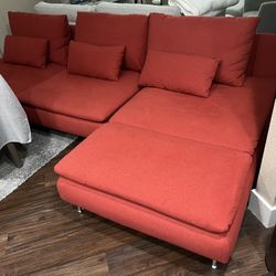IKEA SÖDERHAMN Sofa with Chaise – Red – Excellent Condition!
