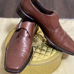 Dom Amorim-Vero Cuoio Italian Leather Monk-Strap Loafers Mens  Cognac Brown  Size 41 (8.5-9.0)