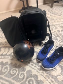 Bowling ball and bag with shoes