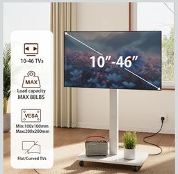 Rolling TV Stand for 10 to 46 Inch Flat Curved TV with Rotating, Portrait to Landscape, Height Adjustable Portable TV Stand with Wheels, Universal TV