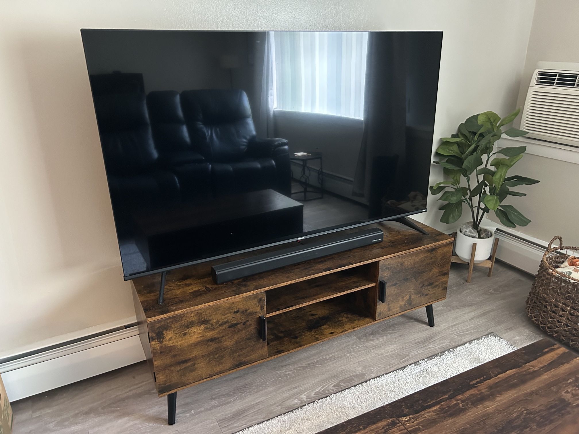 Hisense 65-Inch 4K Roku TV & Rustic Brown TV Stand Combo