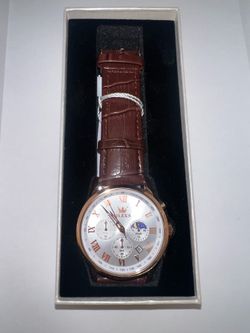 OLEVS Men's Luxury Chronograph Quartz Watch Leather Band Moon Phase Waterproof