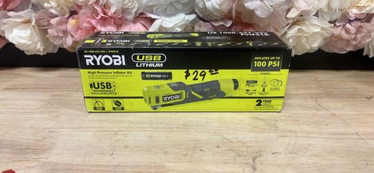RYOBI USB Lithium Cordless Bike and Ball Pump Inflator Kit with 2.0 Ah USB Lithium Battery and Charging Cable