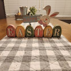 Vintage Style “Happy Easter” Wooden Bunny