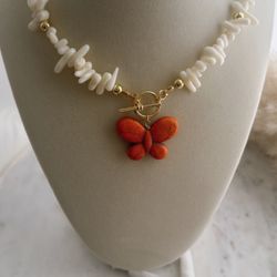 Coral 🪸 Butterfly 🦋 Necklace 