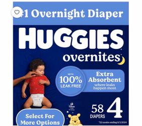 58 Count Huggies overnights Size 4