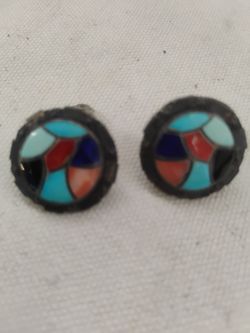 Zuni Sterling Silver Signed C Quam Earrings