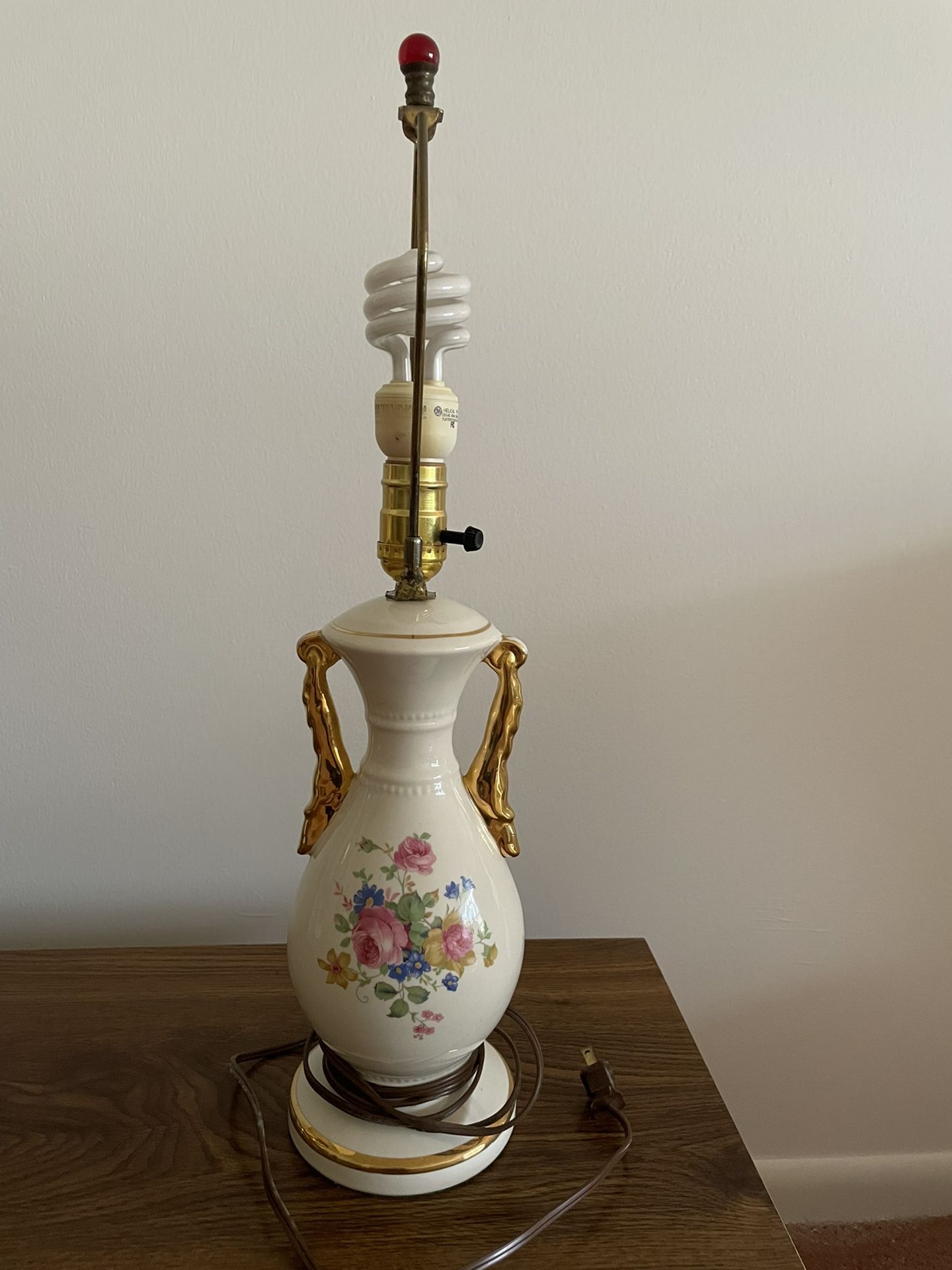 Beautiful Antique Bone China Porcelain Lamp- Hand Painted Flowers
