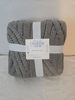 Charter Club Sweater-Knit Throw, 50x60 Cloud Gray NWT