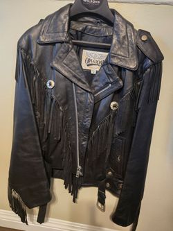Mens heavy leather Fringe biker jacket size 40
