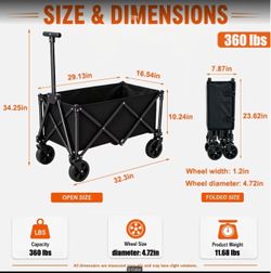 Black Folding Utility Wagon Cart 360 lbs Capacity