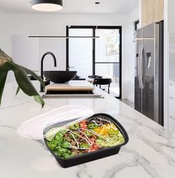 2 CASES: 38 oz Plastic Meal Prep Food Black Containers with Lids Microwavable 