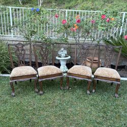 Set of 4 Carved Wood Dining Chairs