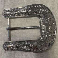 Large Silver Rhinestone Filled Western Belt Buckle