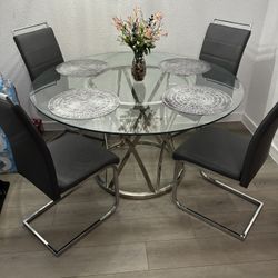 Round Glass Dining Table & Chairs