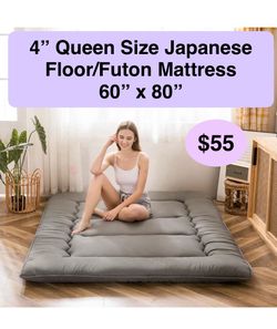 Brand New  4”  Queen Size Japanese Floor Futon Mattress Queen Size, 4" Thick Foldable Mattress Tatami Mat (Dark Grey 60"x 80")  Product Dimensions 80"