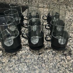Glass Drinking Cups With Black Holders 