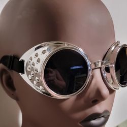 Silver and Black Aviator Goggles. Costume One Size Fits All
