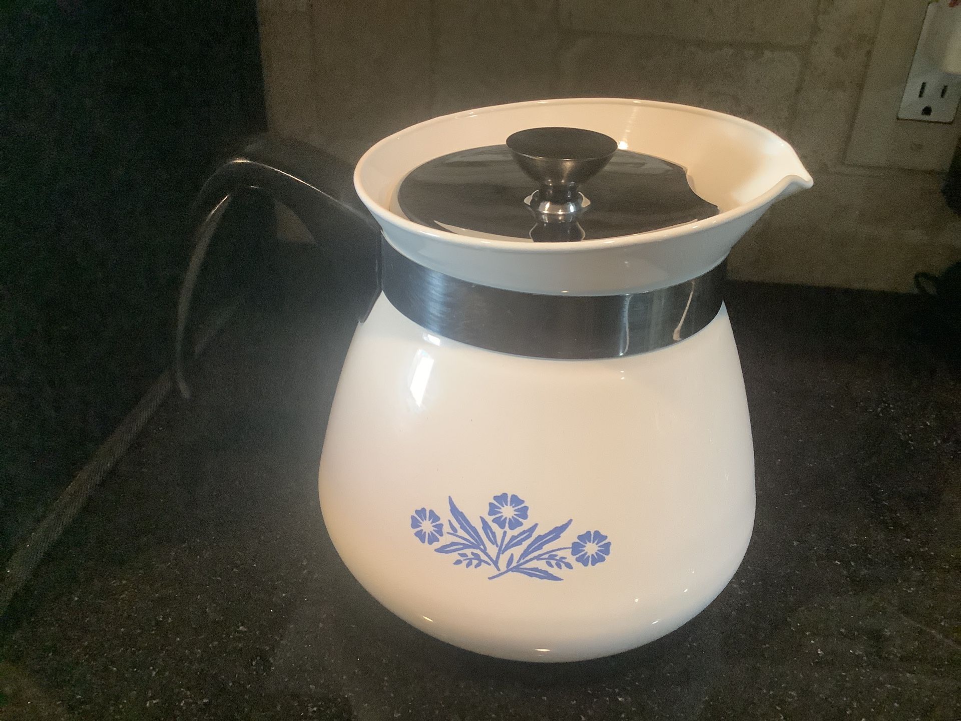 VINTAGE CORNING WARE 2-QT COFFEE TEA POT KETTLE CORNFLOWER BLUE MINT Like New