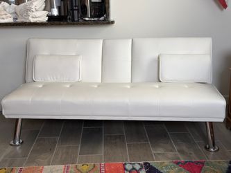 Modern White Faux Leather Convertible Futon / Sofa Bed