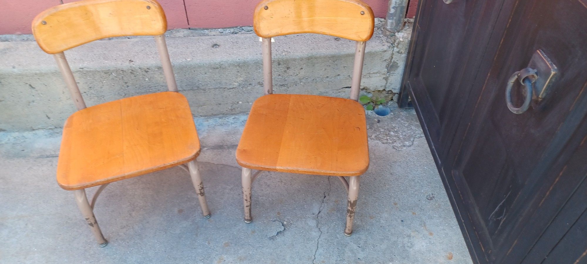 1950's Vintage Metal Soild Wood Chairs