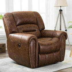 Electric Recliner Chair With Breathable Bonded Leather, Classic Single Sofa Home Theater Recliner Seating With USB Port, Dark Brown
