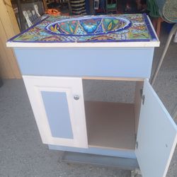 Cabinet, NEW COND., NEVER USED!! With Tiled SINK And COUNTER  TOP. ALL DECORATIVE From MEXICO Was $250.00,,now $125.00 !!! Firm