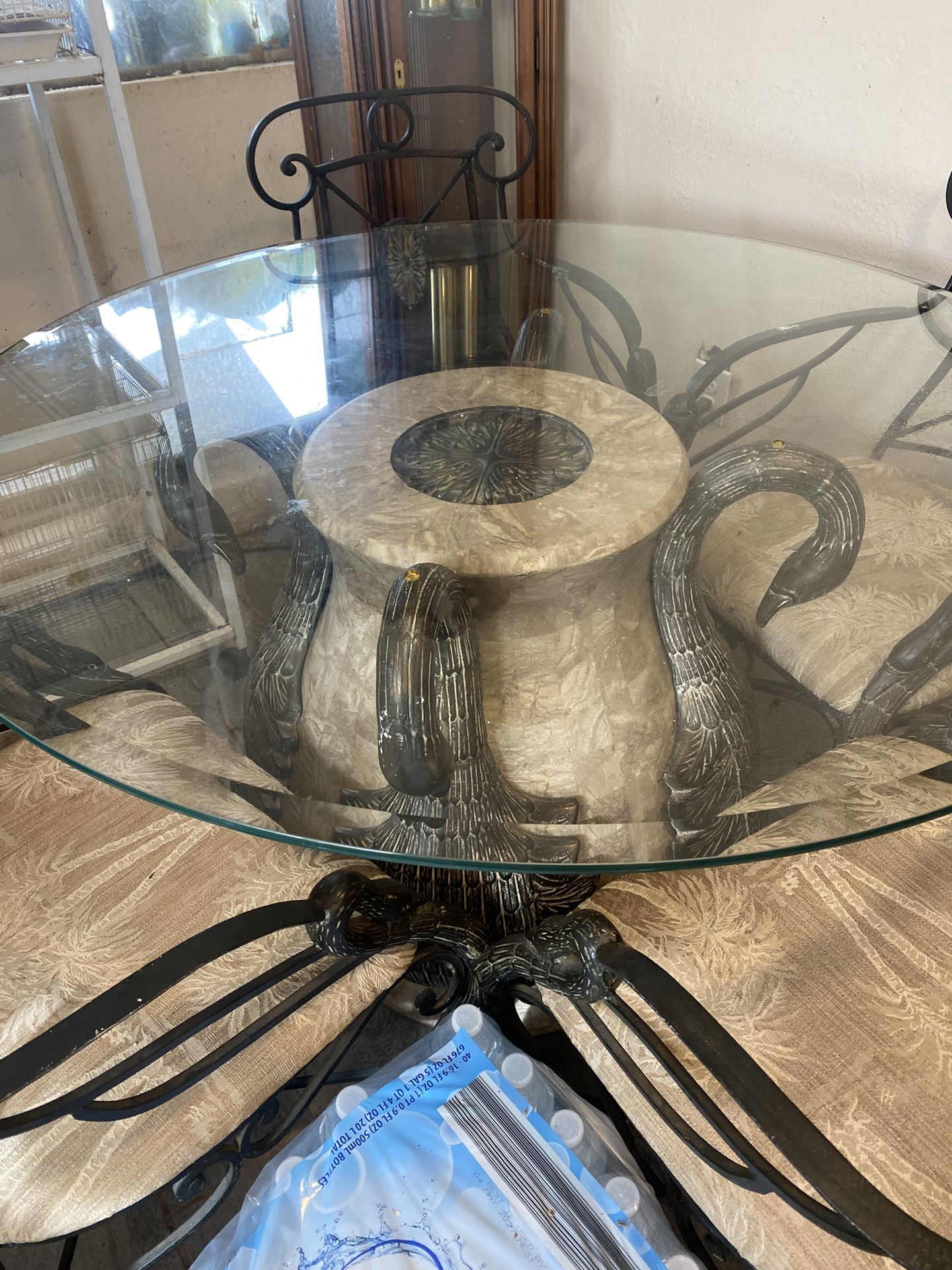 Swan glass Metal Dining Table 4 Chairs