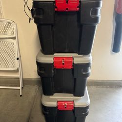 3 Rubbermaid Action packer 24 gallon totes