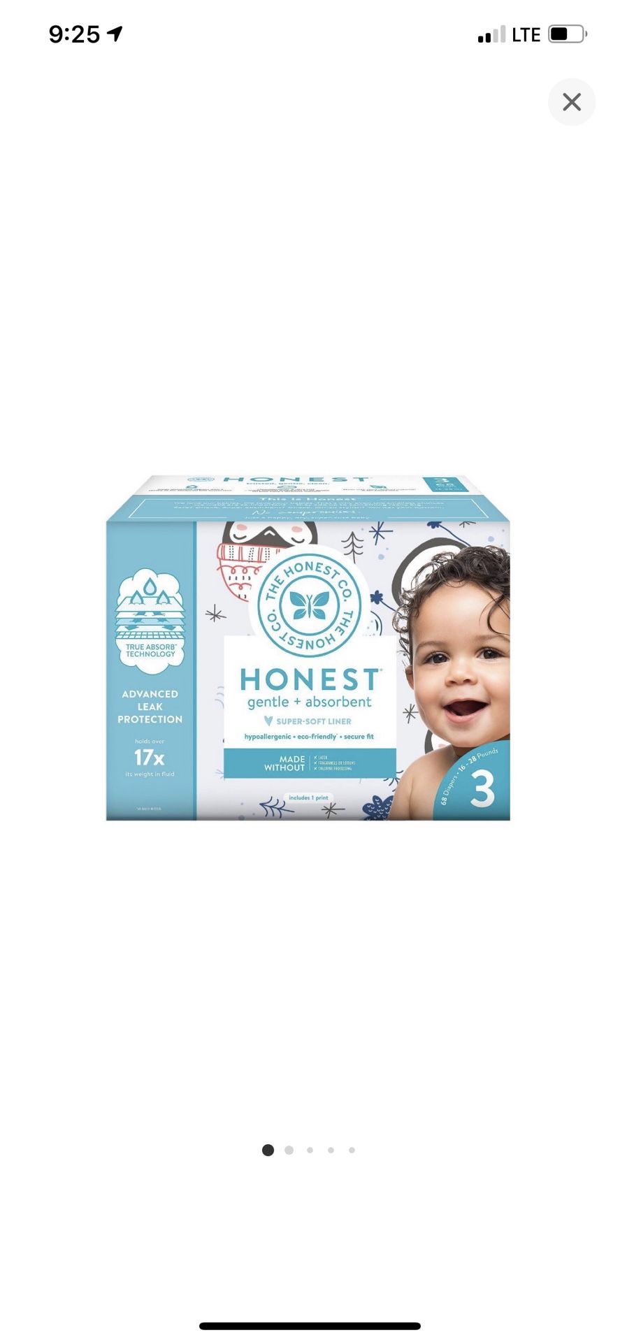 Honest diapers 68 count size 3