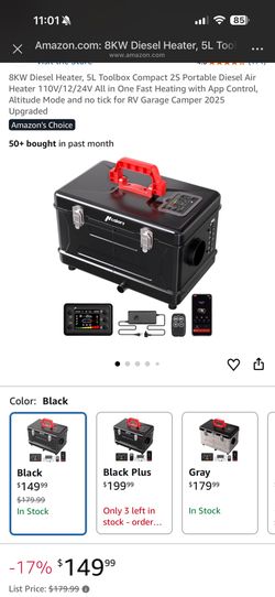 8KW Diesel Heater, 5L Toolbox Compact 2S Portable Diesel Air Heater 110V/12/24V All in One Fast Heating with App Control, Altitude Mode and no tick fo