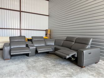 BRAND NEW  Karson 6-piece Leather Power Reclining Sectional Sofa with Power Headrests, Gray