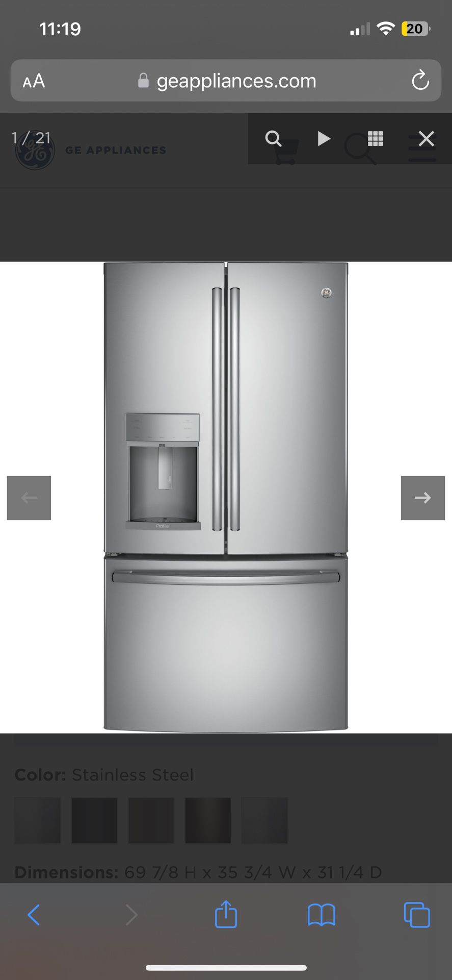 GE Profile™ Series ENERGY STAR® 22.1 Cu. Ft. Counter-Depth French-Door Refrigerator with Hands-Free
