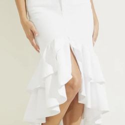 GUESS Women's White Marina High-Rise Midi Split Denim Skirt Size 27 