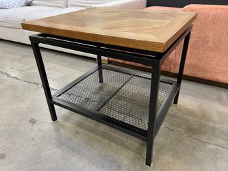 2 Tiered Wood Top End Table with Black Metal Open Frame