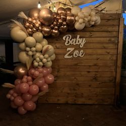 Baby shower balloons And Rustic Wall