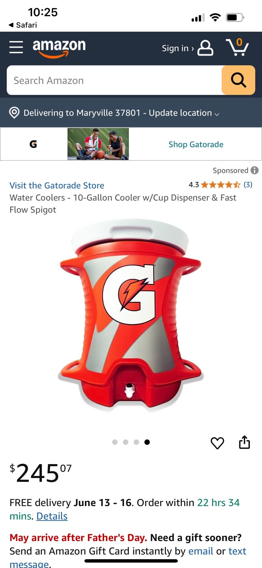 10 Gallon Gatorade Cooler