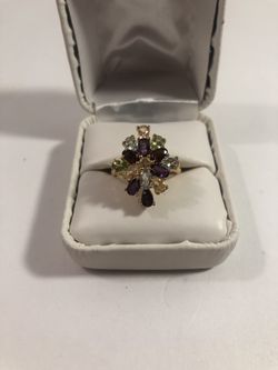 NIB 4.66 Ct, Sz 7 Natural Gemstones RingSterling Silver 14k Overlay