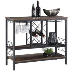 Wine Rack Table with Glass Holder Vintage Industrial Wine Bar Cabinet Free Stand