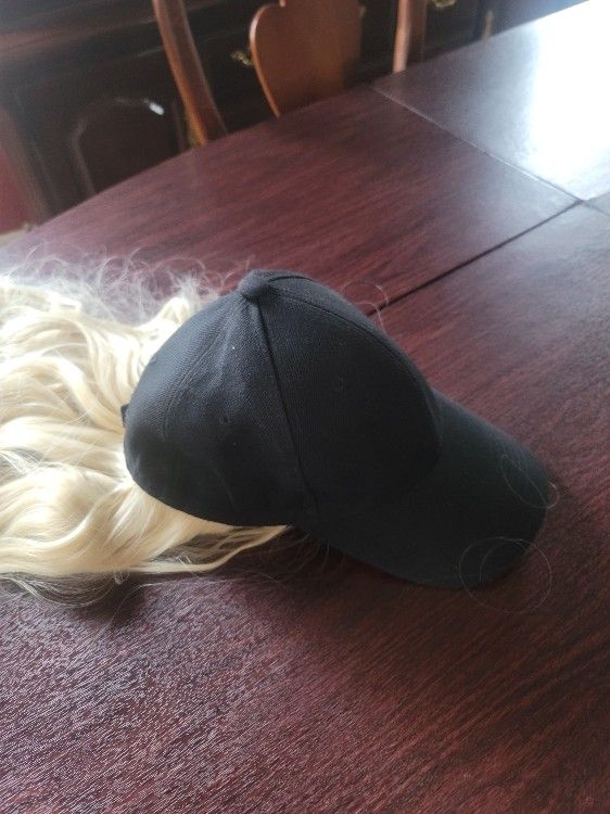 HATS WITH HAIR BLONDE ATTACHED 613 BLACK BASEBALL CAP GOODBYE TO BAD HAIR DAYS