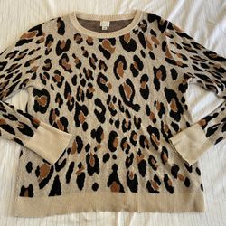Women's Crewneck Sweater - Leopard Print L